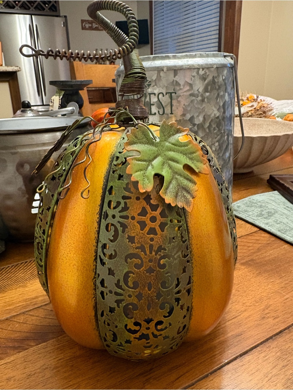 Vintage Autumn Metal Pumpkin Accent